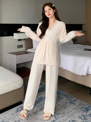 DAZY طقم بيجامات نسائي بلون صلب، طية رقبة بسيطة بلاكيه ومرقع