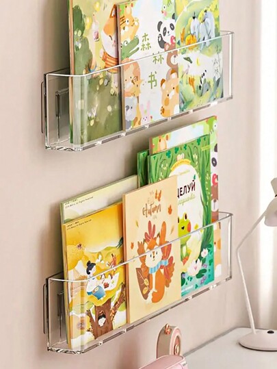 1قطعة رف عرض الكتب من أكريليك، رف كتب معلق على الحائط للأطفال، تخزين المجلات، رف قراءة سهل التركيب