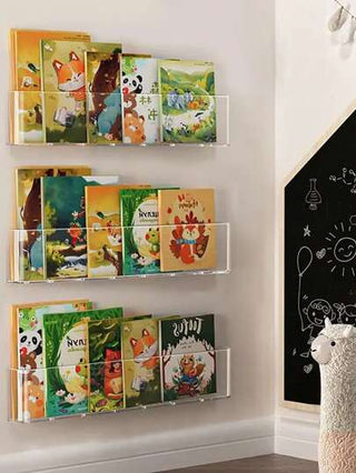 1قطعة رف عرض الكتب من أكريليك، رف كتب معلق على الحائط للأطفال، تخزين المجلات، رف قراءة سهل التركيب