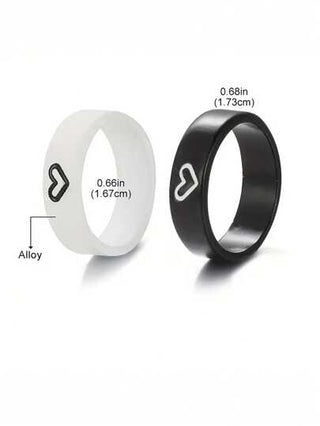 2 قطع خواتم + 2 قطع قلادات - مجوهرات بتصميم بسيط ، تصميم قلب عصري باللونين الأسود والأبيض ، هدية مثالية لأفضل صديق لك