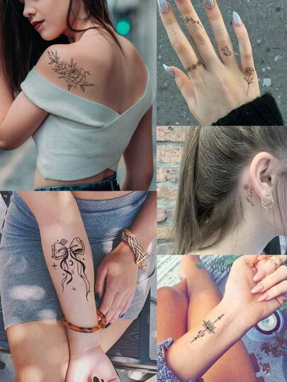 (20 ورقة/طقم) وشم مؤقت بتصميمات صغيرة واقعية لحيوانات، كواكب، زهور، مختلط ، مقاوم للماء، طويل الأمد، تصميمات مخصصة، مناسبة للأصابع والرسغ ومناطق صغيرة بالجسم