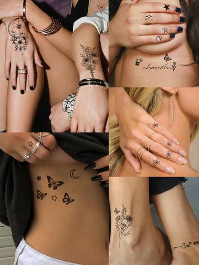 (20 ورقة/طقم) وشم مؤقت بتصميمات صغيرة واقعية لحيوانات، كواكب، زهور، مختلط ، مقاوم للماء، طويل الأمد، تصميمات مخصصة، مناسبة للأصابع والرسغ ومناطق صغيرة بالجسم