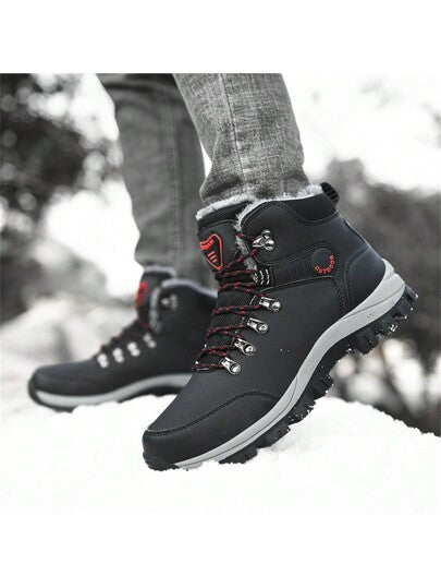 بوت ثلجي عالي الرقبة ذو وحدة تحتية سميكة للرجال موديل شتاء 2024 الجديد، من الجلد الصناعي بمقاسات كبيرة، بطانة فرو للاستخدام الخارجي والتنزه، مقاوم للرياح، مانع للانزلاق، دافئ ومريح، يناسب مع سترات وبنطلونات الشحن.