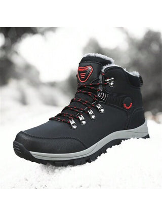 بوت ثلجي عالي الرقبة ذو وحدة تحتية سميكة للرجال موديل شتاء 2024 الجديد، من الجلد الصناعي بمقاسات كبيرة، بطانة فرو للاستخدام الخارجي والتنزه، مقاوم للرياح، مانع للانزلاق، دافئ ومريح، يناسب مع سترات وبنطلونات الشحن.