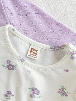 فساتين بيبي Cozy Pixies طقم فستان بياقة مستديرة مكشكش الخصر بطبعة زهور صغيرة للبنات الرضع وكارديجان طويل الأكمام، لون بنفسجي 2 قطعة