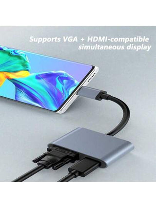 محول من منفذ USB C إلى HDMI متوافق مع VGA ومنفذ USB 3.0 متوافق مع Switch OLED وهاتف محمول وكمبيوتر محمول وسطح المكتب متوافق مع MacBook