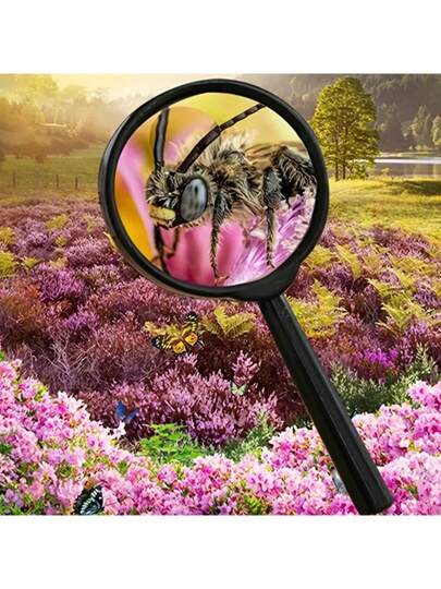 أدوات مكتبية ومدرسية زجاج مكبر بلوري واضح كبير - مقبض بلاستيك أسود متين، تصميم محمول مريح، عدسة أكريليك أنيقة للاستخدام المريح على الطريق قطعة واحدة