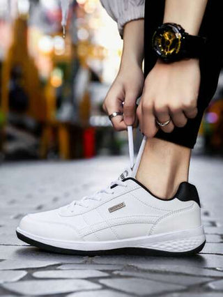 أحذية رياضة رجالية من الجلد الصناعي أنيقة وكاجوال، متنفسة، أحذية رياضية لا تنزلق، أحذية كاجوال إسفنجية