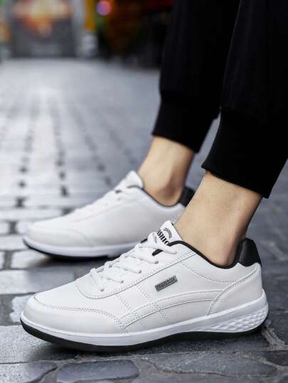 أحذية رياضة رجالية من الجلد الصناعي أنيقة وكاجوال، متنفسة، أحذية رياضية لا تنزلق، أحذية كاجوال إسفنجية