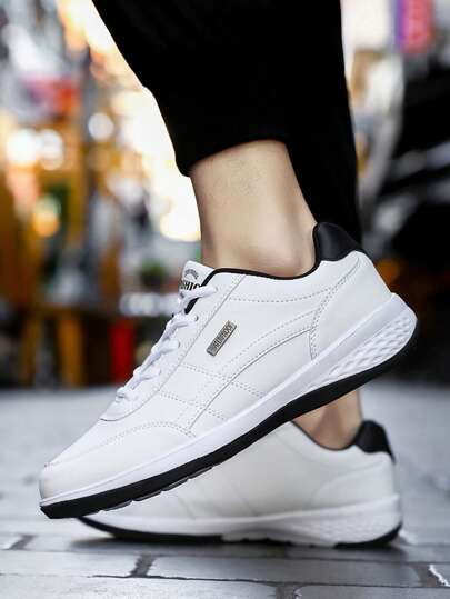 أحذية رياضة رجالية من الجلد الصناعي أنيقة وكاجوال، متنفسة، أحذية رياضية لا تنزلق، أحذية كاجوال إسفنجية