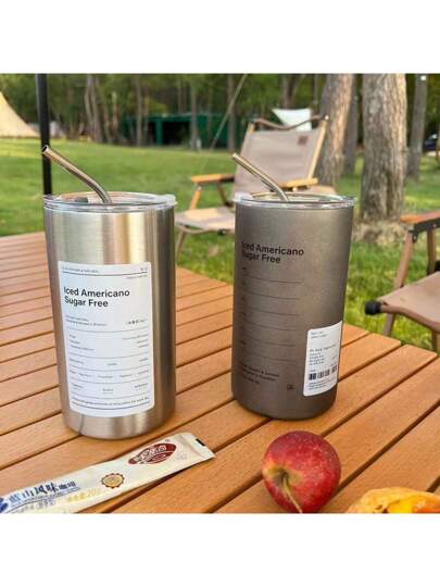 كوب قهوة أمريكية مثلجة من الفولاذ المقاوم للصدأ، فنجان مزدوج الجدار مفرغ من الهواء من الفولاذ المقاوم للصدأ مع القصّبة