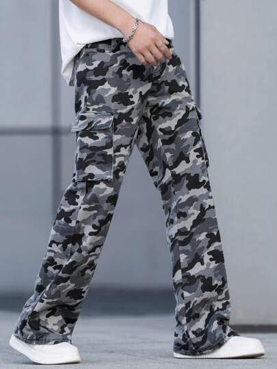 بنطلون جينز كامو بسيط للرجال قطعة واحدة
