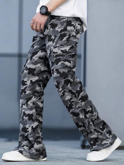بنطلون جينز كامو بسيط للرجال قطعة واحدة