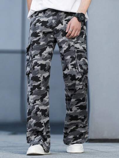 بنطلون جينز كامو بسيط للرجال قطعة واحدة