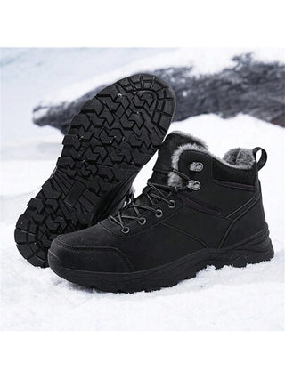 بوت شتوي رياضي رجالي عالي الكاحل ثقيل القاعدة فائق الخفة وفائق الدفء، بوت جلد صناعي زائد الحجم للرجال (EU39-48) لأنشطة الخارجية وتنزه الجبال، بوت مريحة عادية، بوت تزلج دافئة، مانعة للانزلاق ومتينة، باللون الأسود/الرمادي
