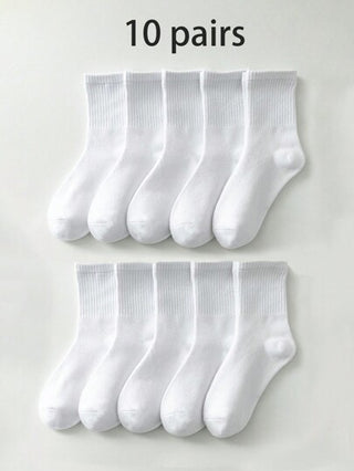 10 أزواج جوارب بيضاء دائرية الرقبة للأطفال, قابلة للتنفس للارتداء اليومي