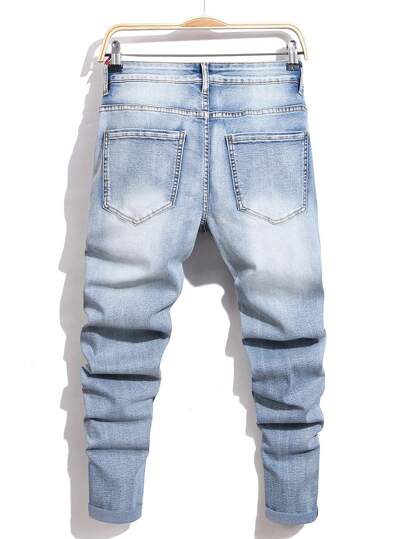 Manfinity LEGND جينز جينز بسيط للرجال بتصميم الرقعة