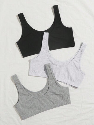 Shein Underwear&Sleepwear Basics 3 قطع سوتيان لاسلكي رياضي نسائي بألوان بسيطة
