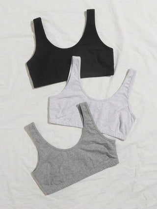 Shein Underwear&Sleepwear Basics 3 قطع سوتيان لاسلكي رياضي نسائي بألوان بسيطة