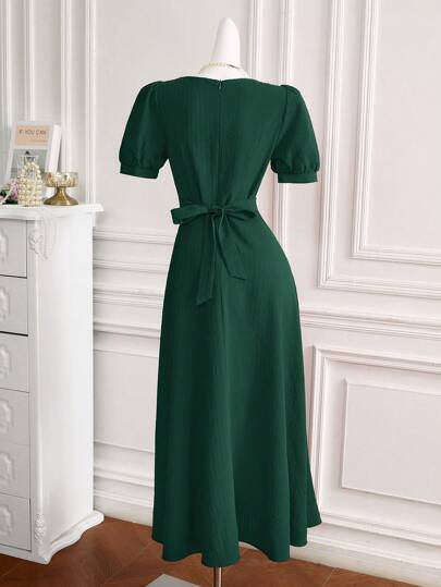 Mulvari فستان أنيق وجذاب للنساء قصير الأكمام بياقة أحادية