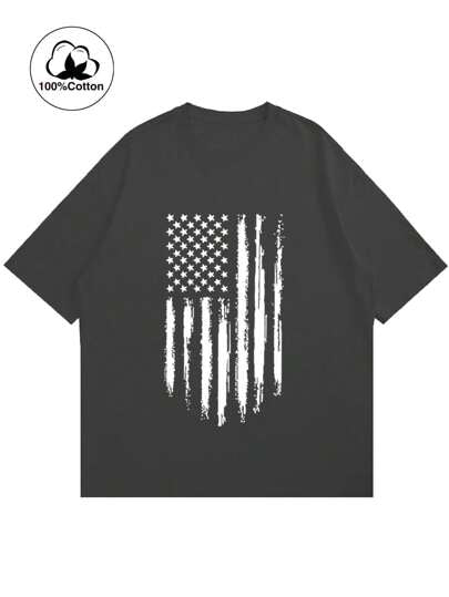 تي شيرت تي شيرت بأكمام قصيرة وياقة مستديرة مطبوع للأولاد المراهقين 1 قطعة، ملابس صيفية للطلاب الشباب