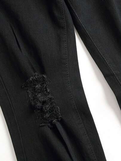 بناطيل جينز مستقيمة للرجال مخربة، بناطيل جينز قطنية مطاطية مخرقة، كاجوال