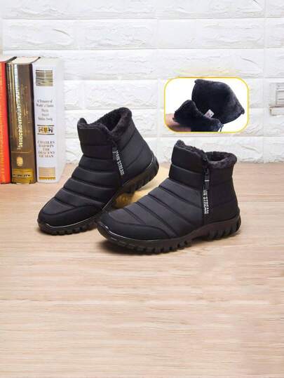 بوت ثلج رجالية ذات لون واحد مقاومة للماء مع بطانة مبطنة دافئة، بوت ذات تصميم سحاب جانبي مريح مضاد للانزلاق وقوي، بوت شتوية رجالية