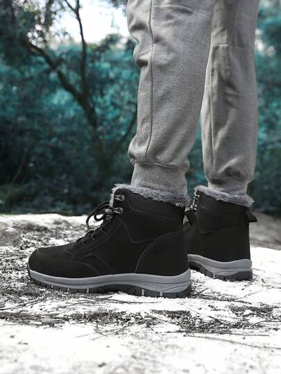 بوت ثلج رجالية ذات أنبوب قصير، بوت شتوية سميكة دافئة للرجال