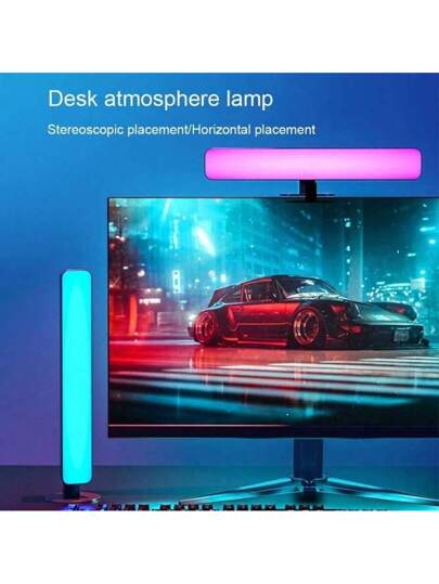 نور محيط مكتبي LED جزئية/2 حزمة، شريط LED ذكي، أعمدة إضاءة RGB بريموت كنترول أضواء خلفية LED للتلفزيون، بريموت كنترول للألعاب، السينما، الكمبيوتر، ديكور الغرفة
