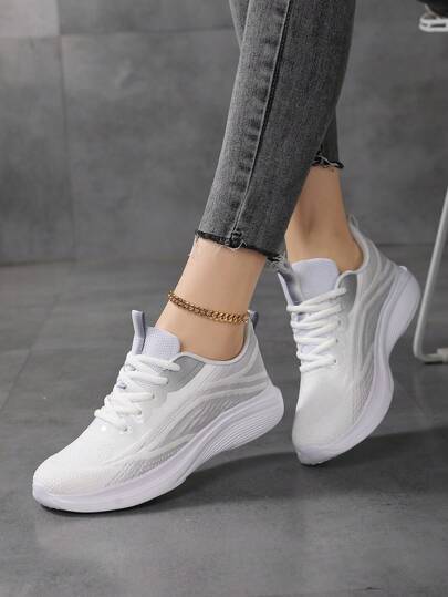 أحذية رياضية خفيفة الوزن قابلة للتنفس بتصميم أربعة فصول، أحذية جري براحة ناعمة للنساء، أحذية بفتحة أمامية دائرية مع ربطة