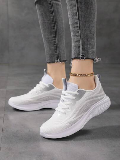 أحذية رياضية خفيفة الوزن قابلة للتنفس بتصميم أربعة فصول، أحذية جري براحة ناعمة للنساء، أحذية بفتحة أمامية دائرية مع ربطة