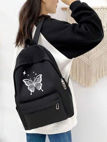 حقيبة ظهر بطباعة فراشة قطعة واحدة، حقيبة كاجوال رياضية أنيقة ومتعددة الاستخدامات، مناسبة للبنات والأولاد والأطفال للعودة إلى المدرسة والسفر والأوقات الحرة، حقيبة ظهر كلاسيكية باللون الأحادي، مناسبة للاستخدام اليومي والمدرسة والتنقل، حقيبة ظهر طالب بطباعة