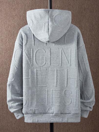 SHEIN 1قطعة جاكيت مقنعة بسحاب مطبوعة بحرف مهرع نسيج محبوك للمراهقين، خريفي