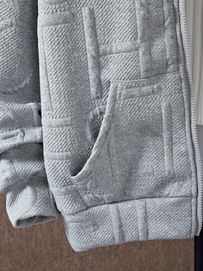 SHEIN 1قطعة جاكيت مقنعة بسحاب مطبوعة بحرف مهرع نسيج محبوك للمراهقين، خريفي