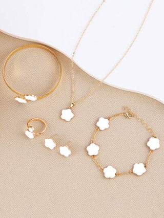 6 قطعة/مجموعة سوار و قلادة و أقراط و أساور و خاتم مجموعة مجموعة مزينة بتصميم البرسيم الحظ