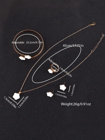 6 قطعة/مجموعة سوار و قلادة و أقراط و أساور و خاتم مجموعة مجموعة مزينة بتصميم البرسيم الحظ