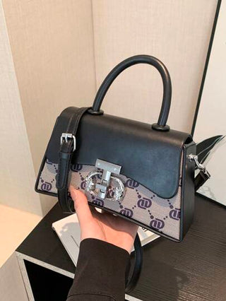 حقيبة يدوية علبة عتيقة للنساء قطعة واحدة، حقيبة كروس بغطاء مطبوع بحرف، شكل مربع، حزام قابل للفصل