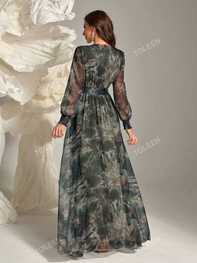 فستان صيفي للنساء بأكمام طويلة معقود