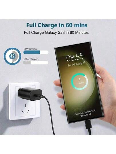 كبل USB C إلى USB C عبوة واحدة، كبل شحن سريع من نوع USBC C متوافق مع هواتف سامسونج S23/S23+/S22/S21/S20/أولترا/بلس، نوت 20/10/Z Fold/Flip/S10، جالاكسي تاب S7/S8 - شحن سريع عالي السرعة