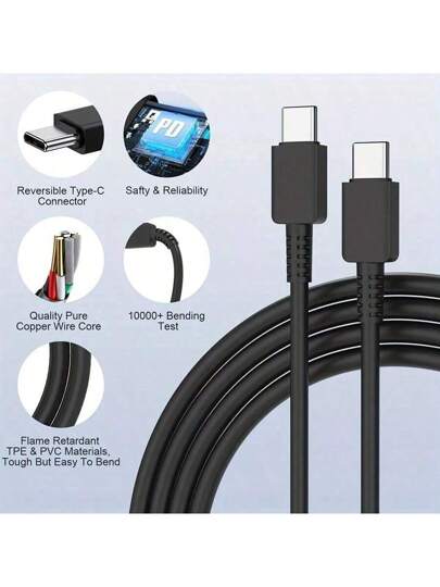 كبل USB C إلى USB C عبوة واحدة، كبل شحن سريع من نوع USBC C متوافق مع هواتف سامسونج S23/S23+/S22/S21/S20/أولترا/بلس، نوت 20/10/Z Fold/Flip/S10، جالاكسي تاب S7/S8 - شحن سريع عالي السرعة