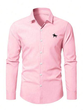 Manfinity Mode قميص كاجوال طويل الأكمام مطبوع شعار الفارس للرجال في الربيع والخريف