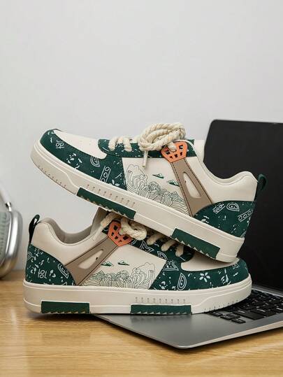 (المقاس صغير) رجالي أحذية رياضية عادية مزينة برسومات جرافيتي عشوائية من نوع ربطة، أحذية رياضية متعددة الاستخدامات للرياضة داخل وخارج المنزل، أحذية للأزواج