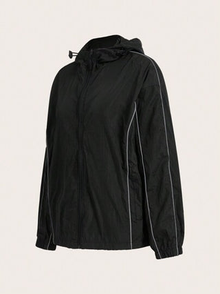 Sport Studio جاكيت رياضية كاجوال نسائية بسحاب وأكمام طويلة بقلنسوة مخططة