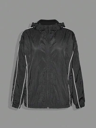 Sport Studio جاكيت رياضية كاجوال نسائية بسحاب وأكمام طويلة بقلنسوة مخططة