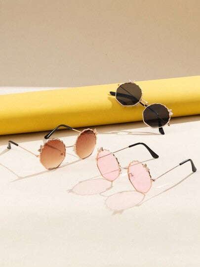 مجموعة نظارات أزياء مزينة بربطة عنق معدنية للأطفال 3 قطع