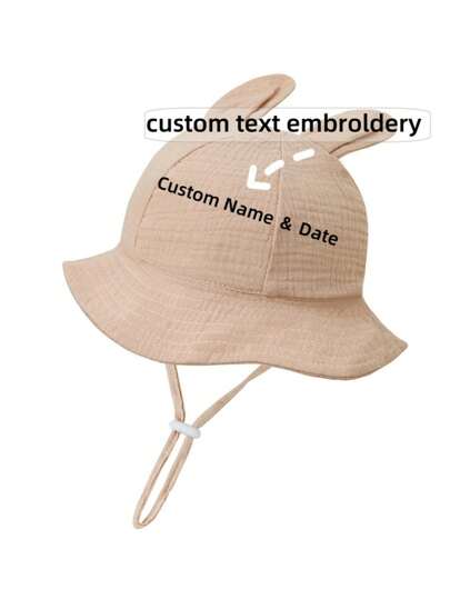 قبعة شمس قطنية مخصصة للأطفال حجم قطعة واحدة، مطرزة بالاسم والتاريخ، بتصميم أوروبي وأمريكي قابلة للطي للوقاية من الأشعة فوق البنفسجية مع أذنين أرنب، للرضع من 3-12 شهر، هدايا عودة المدرسة والشتاء وعيد الحب للبنات والأولاد