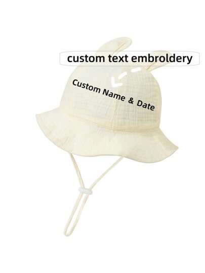 قبعة شمس قطنية مخصصة للأطفال حجم قطعة واحدة، مطرزة بالاسم والتاريخ، بتصميم أوروبي وأمريكي قابلة للطي للوقاية من الأشعة فوق البنفسجية مع أذنين أرنب، للرضع من 3-12 شهر، هدايا عودة المدرسة والشتاء وعيد الحب للبنات والأولاد