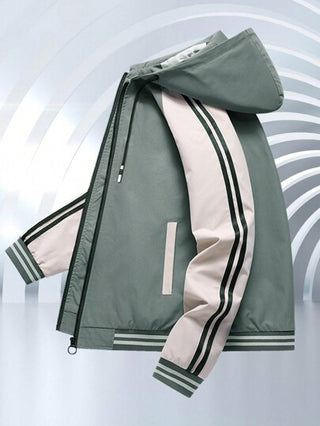 معطف برأس كابوت بألوان متباينة للرجال قطعة واحدة، ملابس خارجية أنيقة وكاجوال للربيع والخريف