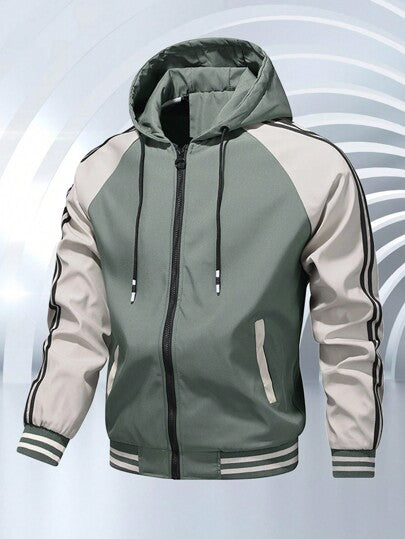 معطف برأس كابوت بألوان متباينة للرجال قطعة واحدة، ملابس خارجية أنيقة وكاجوال للربيع والخريف