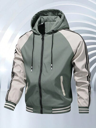 معطف برأس كابوت بألوان متباينة للرجال قطعة واحدة، ملابس خارجية أنيقة وكاجوال للربيع والخريف